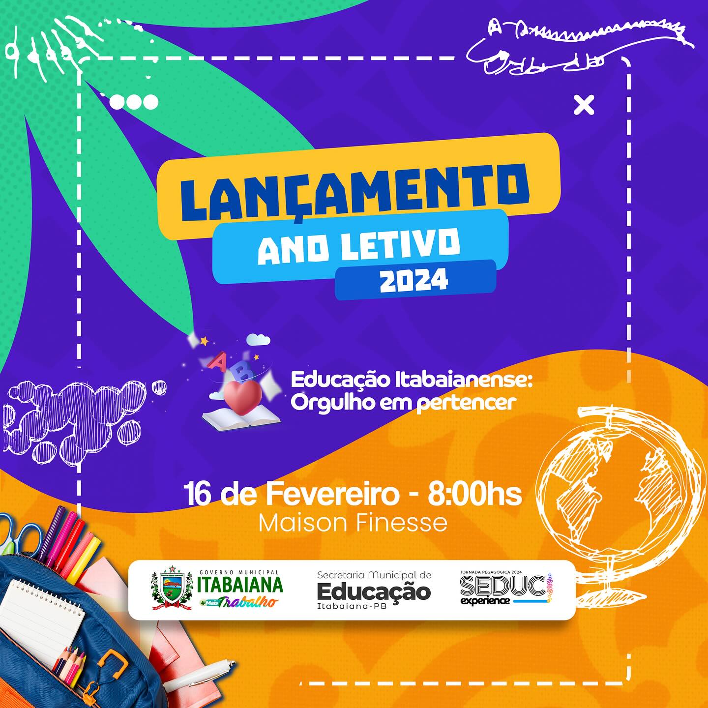 Lançamento do Ano Letivo 2024!Com muita alegria e amor, apresentamos nosso tema da JORNADA PEDAGÓGICA 2024 e, ao mesmo tempo convidamos todos os profissionais que fazem a #EDUCAÇÃO deITABAIANA para participar desse momento incrível de aprendizado! 🤩🤩• Tema 2024 —- Educação Itabaianense: Orgulho em pertencer! 🤩.@seduc.ita #PMI #MAISTRABALHO