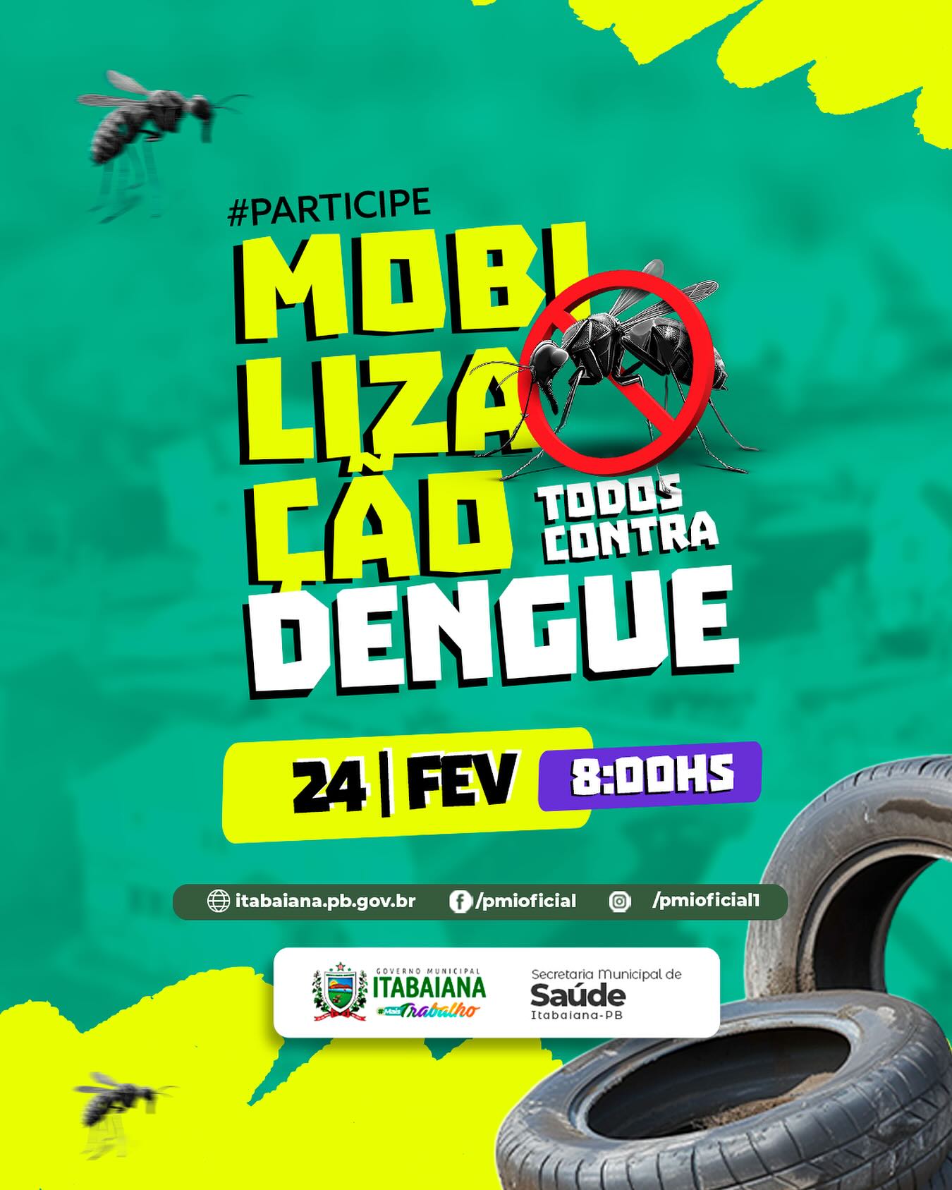 🦟 TODOS CONTRA A DENGUE!Neste sábado, a Secretaria Municipal de Saúde irá promover uma mobilização para conscientizar a população sobre os cuidados que devemos adotar para evitar a proliferação do mosquito Aedes aegypti, transmissor a dengue. Participe desta corrente do bem. Este é o momento de unirmos forças, ITABAIANA! .@saude_itabaiana #PMI #MAISTRABALHO