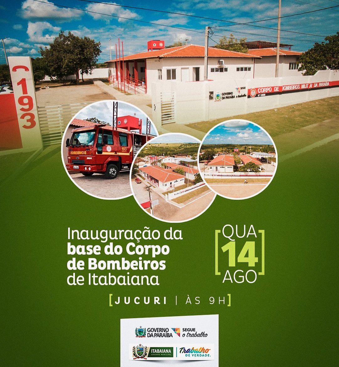 Participe da inauguração da obra que mudar o diagnóstico de #SEGURANÇA em Itabaiana. Amanhã, às 09h, a base do Corpo de Bombeiros Militar será entregue, para entender não só o Itabaianense, mas toda Região do Vale do Paraíba. Venha celebrar conosco mais esta conquista! #segueotrabalho#MAISSEGURANÇA#PMI #TRABALHODEVERDADE