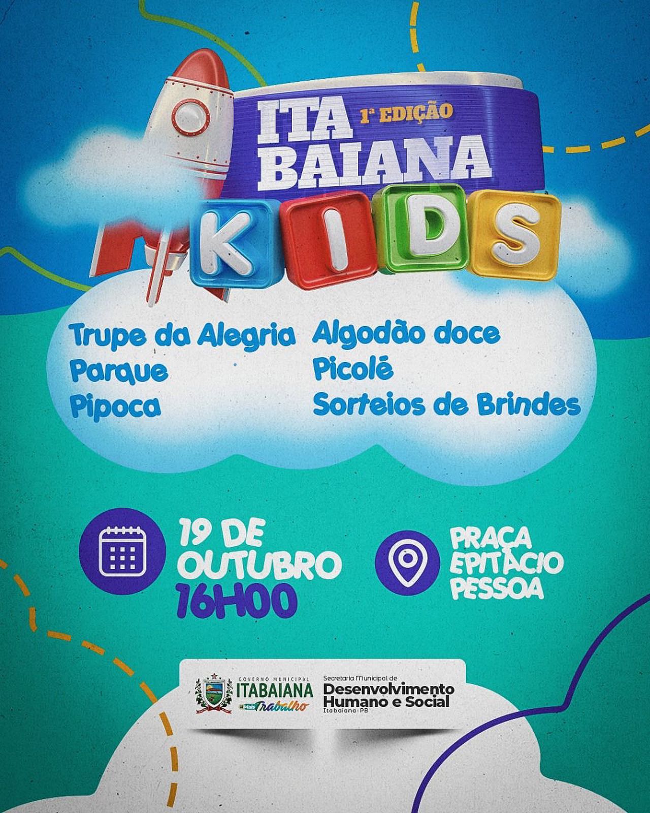 ITABAIANA KIDS 🏻🤝🏼 Tem festa das crianças siiiiim! Convidamos todas as crianças cadastradas nos programas da Rede de Assistência Social do Município, para juntos com seus responsáveis, participar de uma tarde de diversão com a Trupe da Alegria, se esbaldar no parque de diversão, se deliciar com várias guloseimas: algodão doce, pipoca, picolé, e tentar a sorte no sortei de brindes. Tudo preparado com muito amor e carinho para nossa garotada! Nossa festa acontecerá na Praça Epitácio Pessoa, nesta quarta-feira, a partir das 16hrs, esperamos por vocês! 🤩.@smdhsitabaianapb https://itabaiana.pb.gov.br/site/#PMI #MAISTRABALHO