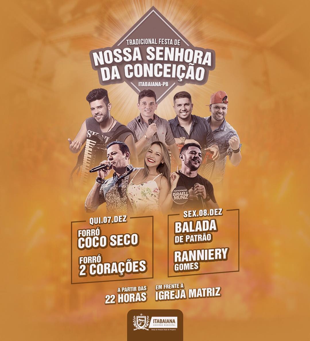 Mesmo diante das dificuldades enfrentadas devido à crise que assola nosso país, com muita responsabilidade, conseguimos programar uma grande grande pra nosso povo. Quinta-feira (07) e Sexta-feira (08) a Rainha do Vale irá receber grandes atrações que irão fazer da Tradicional Festa de Nossa Senhora da Conceição uma grande festa. Contamos com a presença de todos!