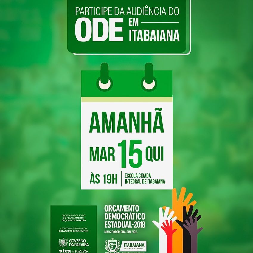 VOCÊ é o principal convidado, para participar da Audiência Regional do Orçamento Democrático Estadual, que acontecerá nesta quinta-feira (15), a partir das 19H na Escola Cidadã Integral.Não perca esta oportunidade, sua participação transforma a Paraíba!#ODE#DEsejoDeRenascer#RazãoDeProsperar