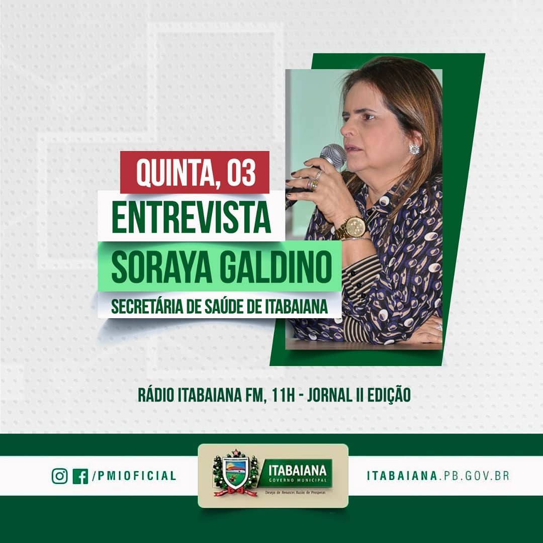 Amanhã, nossa Secretária de Saúde, Soraya Galdino, irá participar do Jornal II Edição, na Rádio Itabaiana FM. Na ocasião, esclarecerá dúvidas sobre a Campanha de Vacinação contra a gripe e o "Dia D", que acontece já neste sábado. É a partir das 11 horas. Sintonize 105,1 e participe! #SAÚDE#DesejoDeRenascer#RazãoDeProsperar