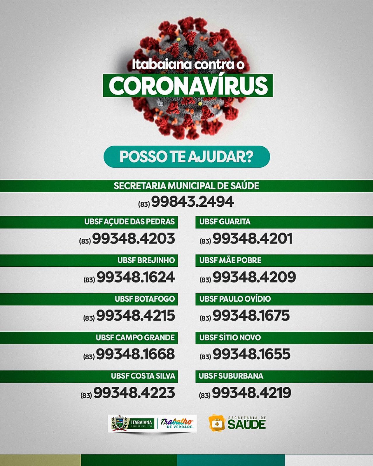 🤳🏽 Posso te ajudar? Todas as Unidades Básicas de Saúde de Itabaiana, tem telefone para o contato da população. Já anota o numero da UBS da sua área, e marca todos os amigos e conhecidos nessa publicação! #MAISSAÚDE#MAISINFORMAÇÃO#PMI #TRABALHODEVERDADE